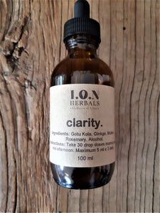 clarity. is a liquid herbal tincture that may help to improve mental clarity and focus.